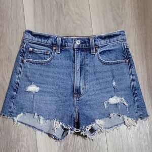 Abercrombie & Fitch The Mom Short Blue Distressed Jean Shorts Size 25